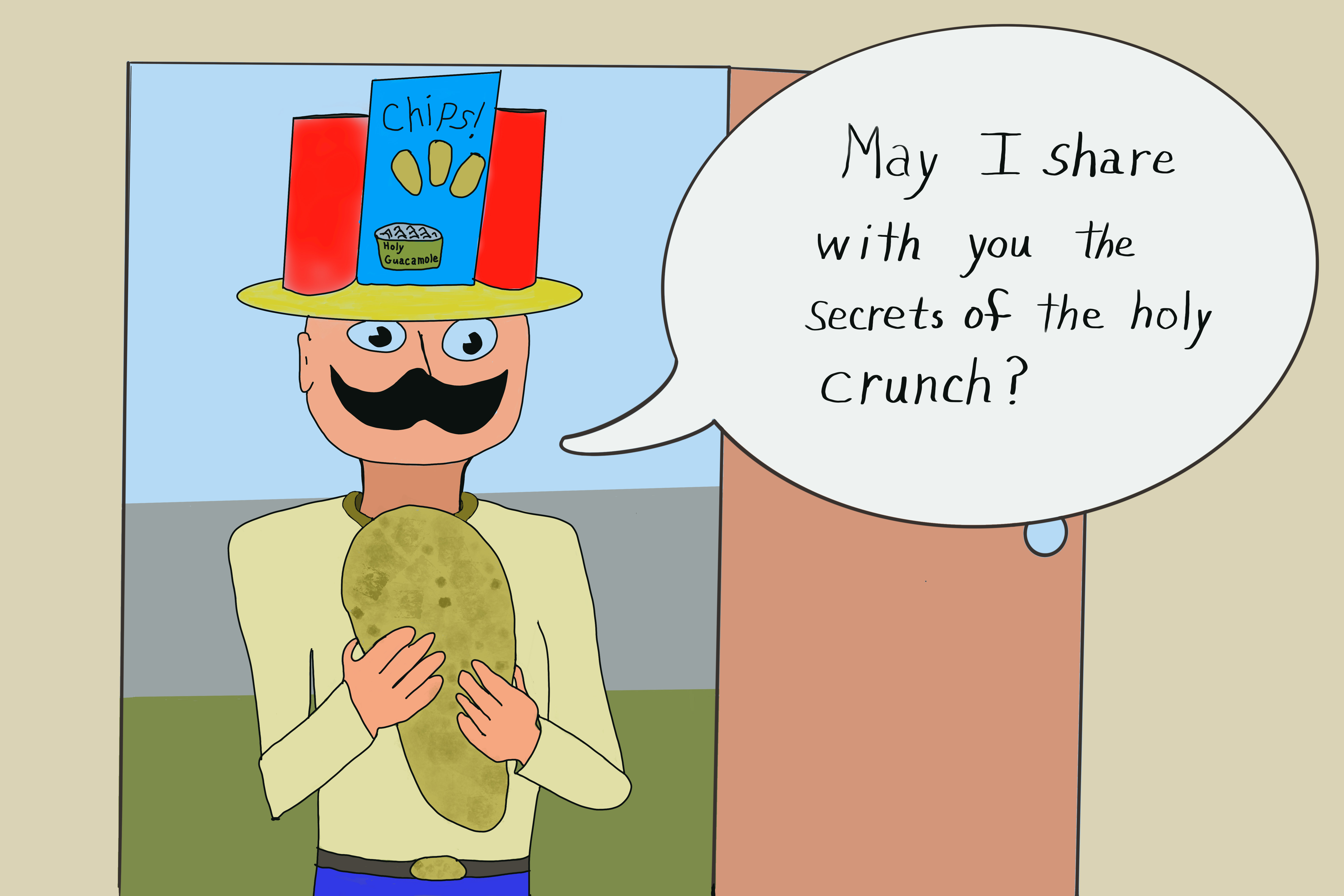 Evangelist of the holy potato chip sharing their beliefs.